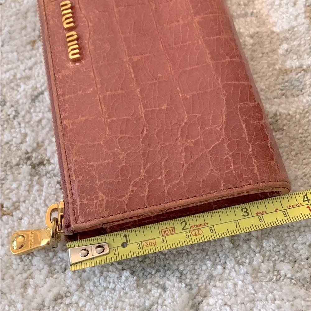 MIU MIU Croc-Embossed Leather Wallet with Gold Accent